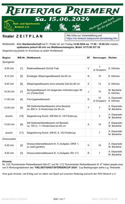 finaler Zeitplan Reitertag Priemern 2024